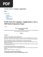 Icse J: ICSE Class 10 Computer Applications (Java) 2009 Solved Question Paper