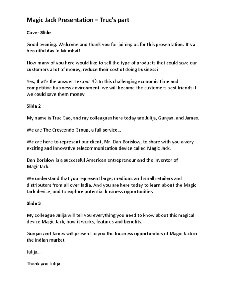 Magic Jack Presentation Truc's Part Cover Slide PDF