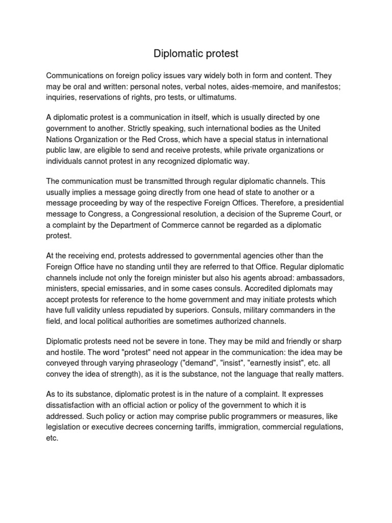 Understanding Diplomatic Protests | PDF | Diplomatic Correspondence ...