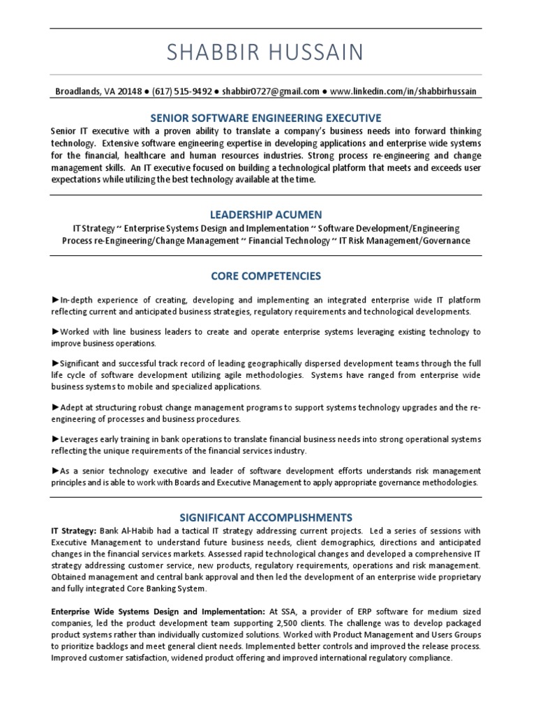 Senior Software Engineering Executive Profile | PDF | Software ...
