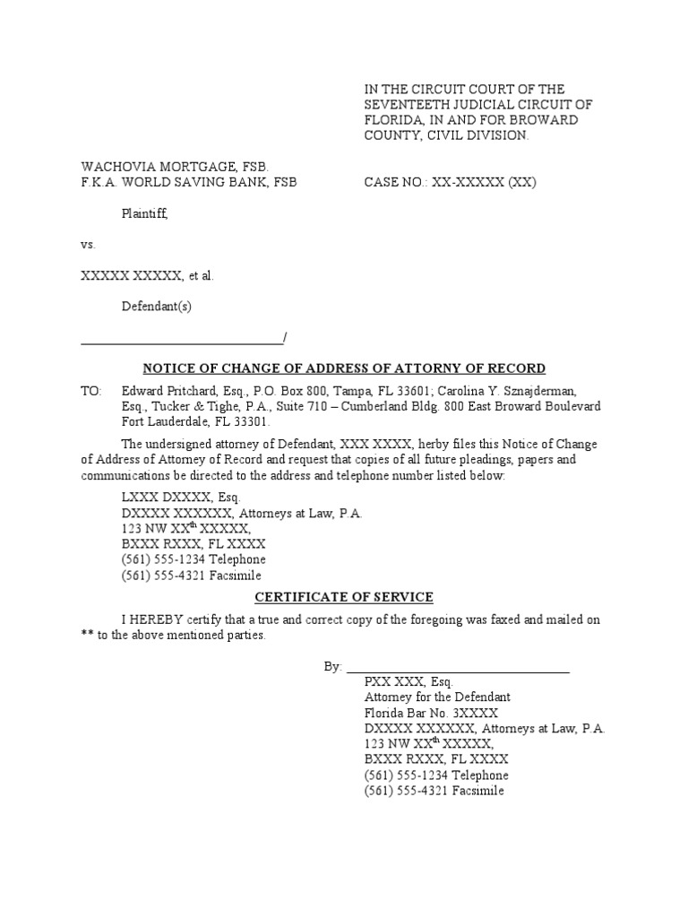 Notice of Change of Attorney Address | PDF | Law