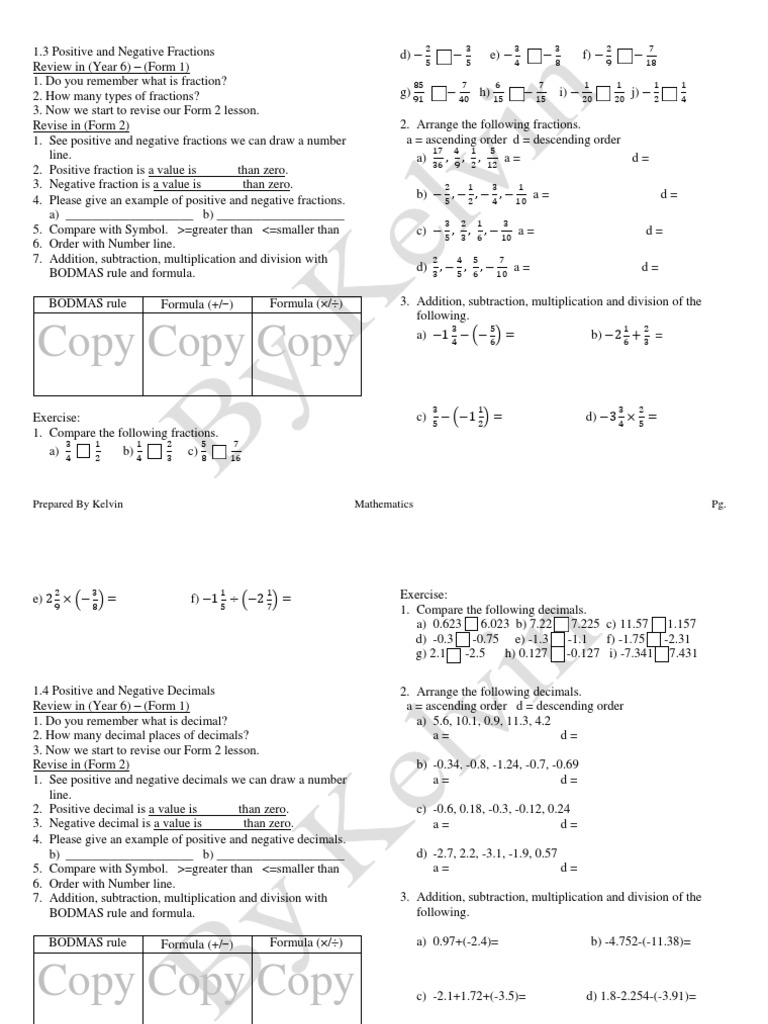 Form 2 Mathematics Chapter 1 Notes | PDF | Division (Mathematics ...