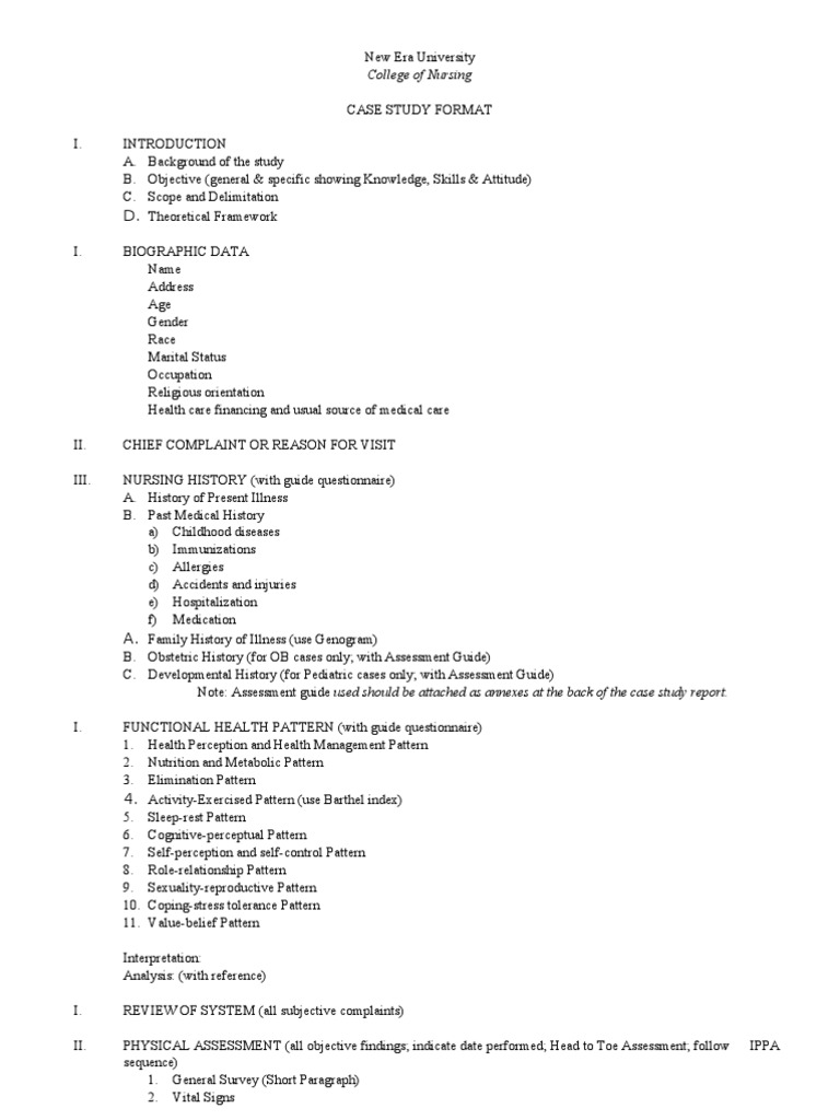 Case Study Format | Medical Diagnosis | Nursing