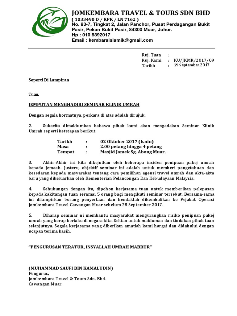 Surat Jemputan Klinik Umrah Pdf