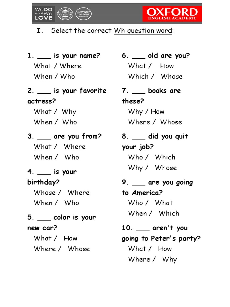 20358 Exercises Wh Question Words Leisure