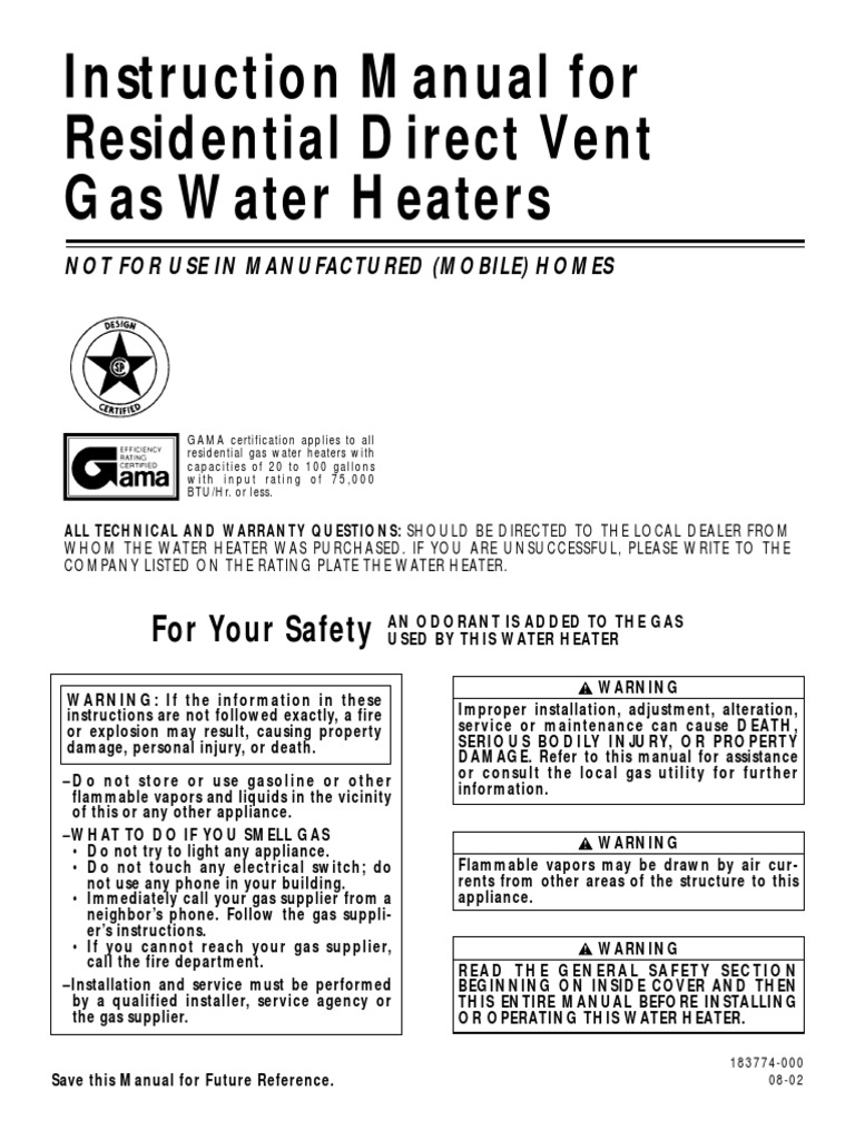 Apollo Direct Vent Residential Gas Water Heater | PDF | Water Heating |  Valve