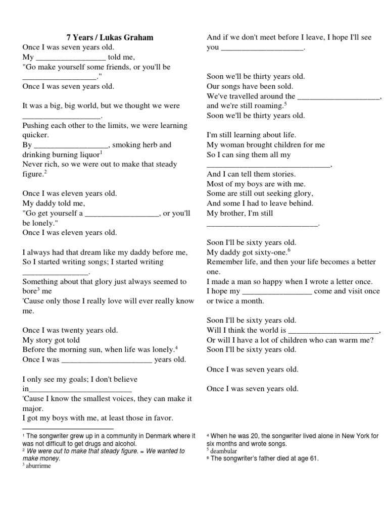 7 Years Lyrics PDF Leisure