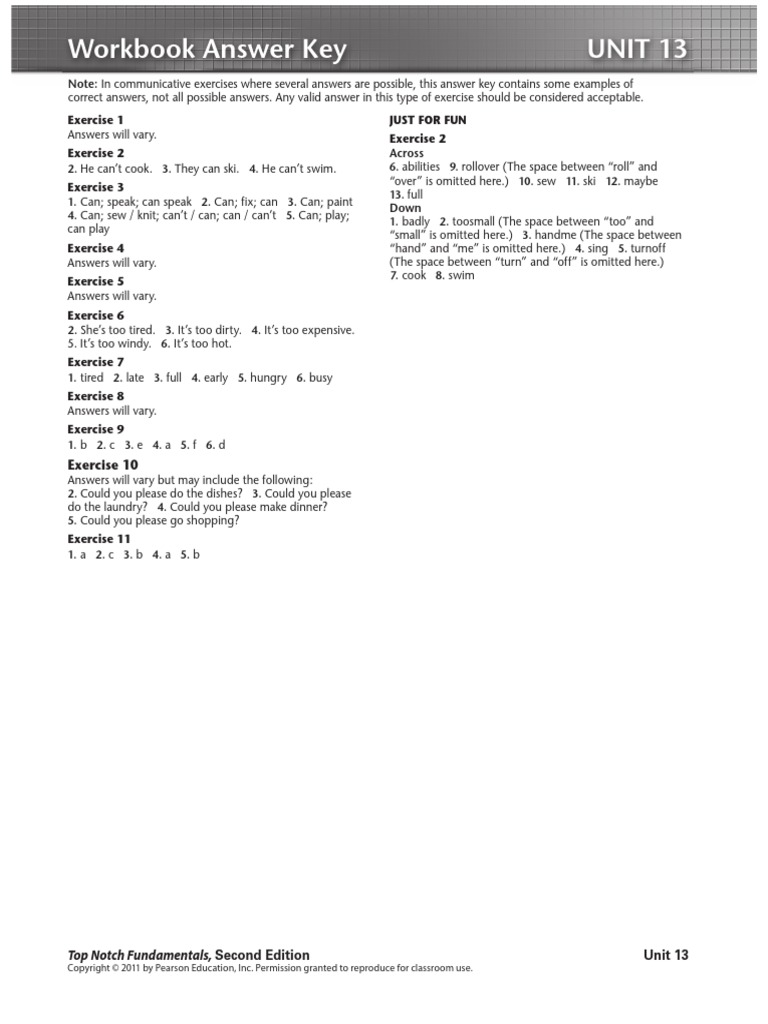 Workbook Answer Key Unit 13: Exercise 10 | PDF | Language Arts ...