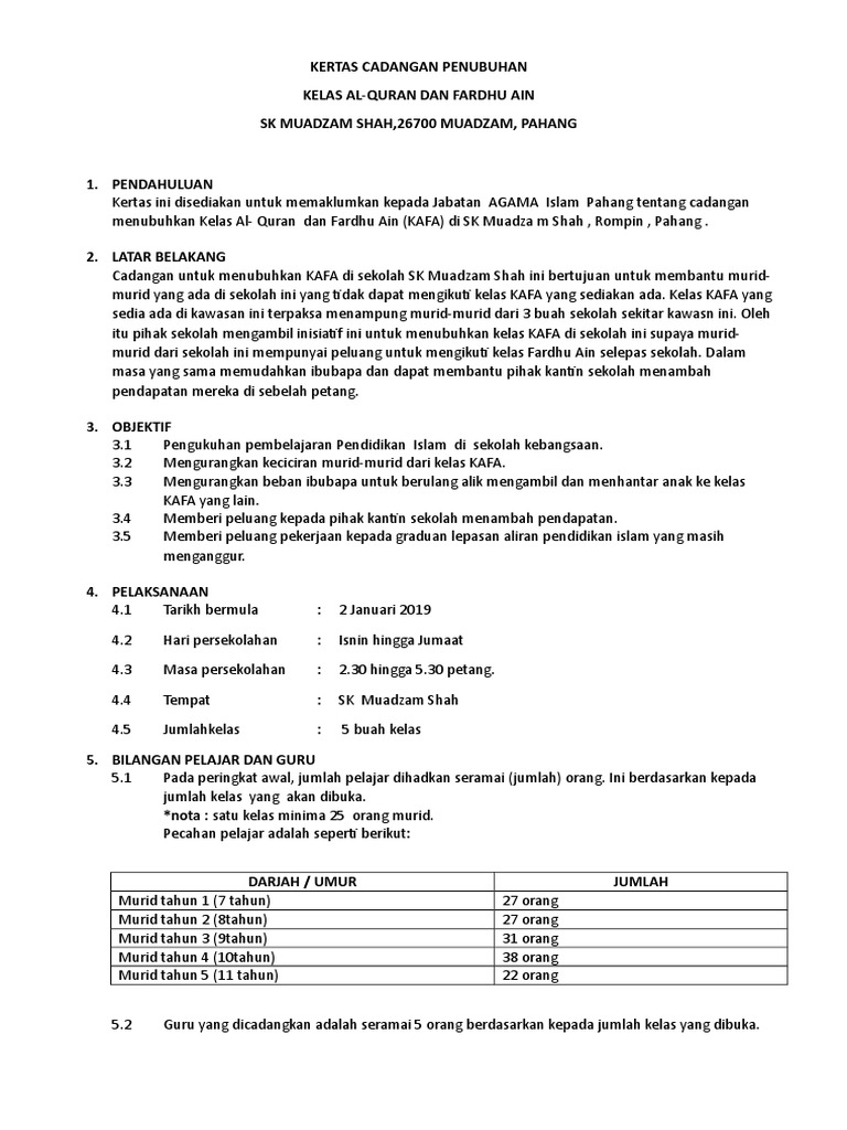 Kertas Cadangan Penubuhan Kafa Pdf
