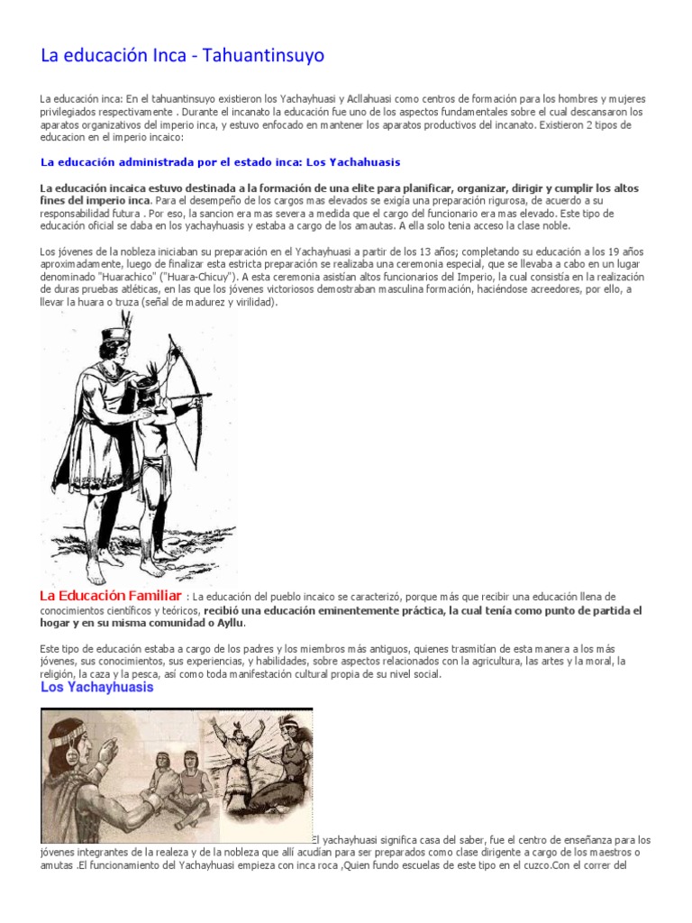 La Educación Inca | PDF | Imperio Inca | Educación avanzada