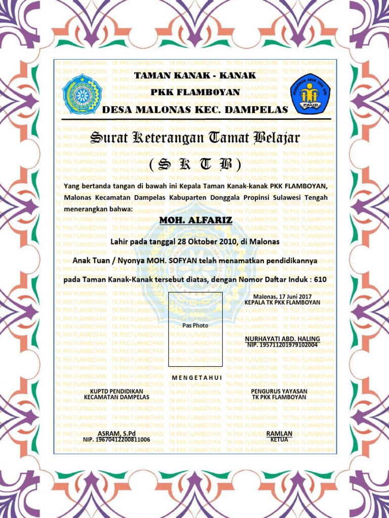 Contoh Ijazah Paud 2017 Rismax