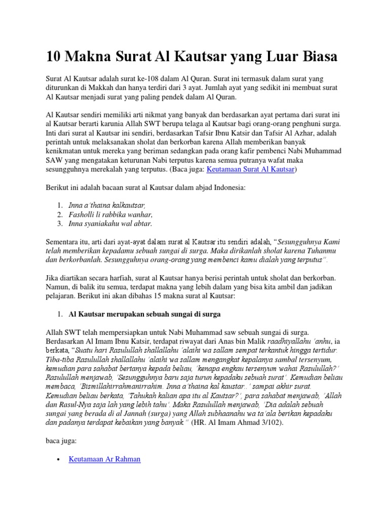 10 Makna Surat Al Kautsar Yang Luar Biasa