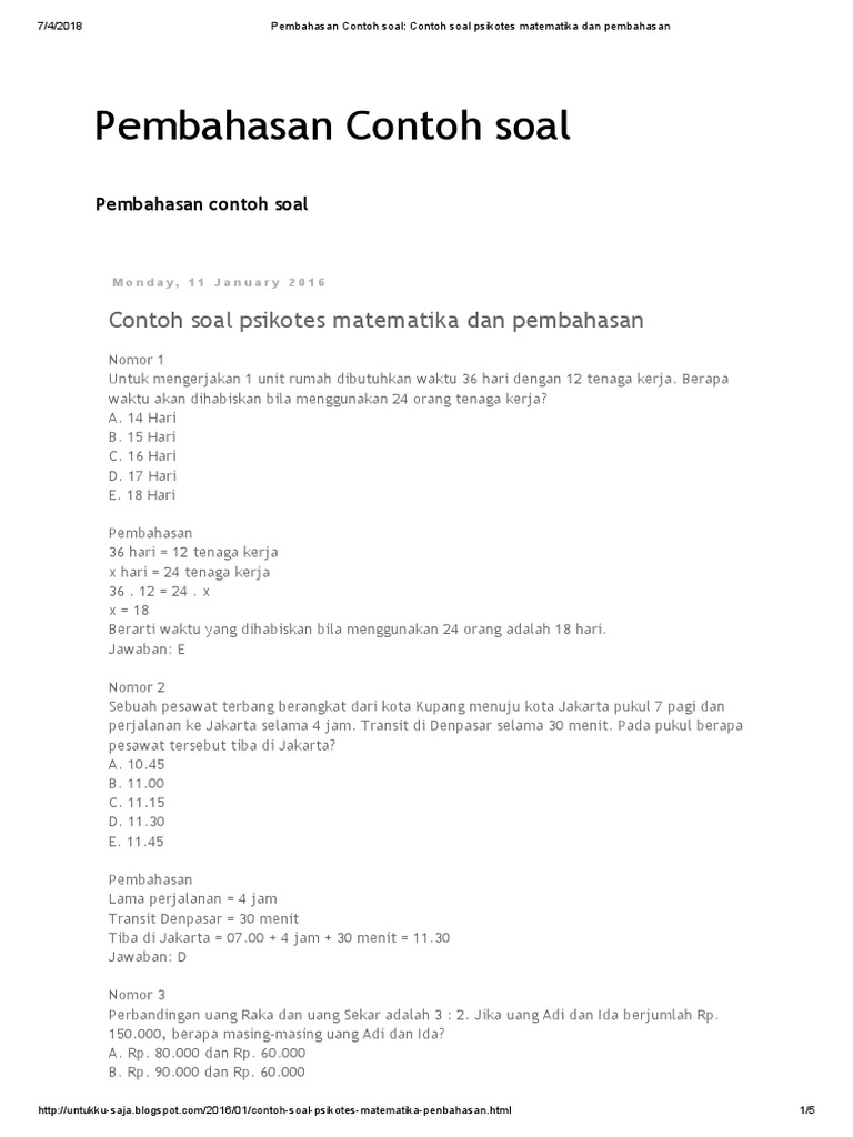 Contoh Soal Psikotest