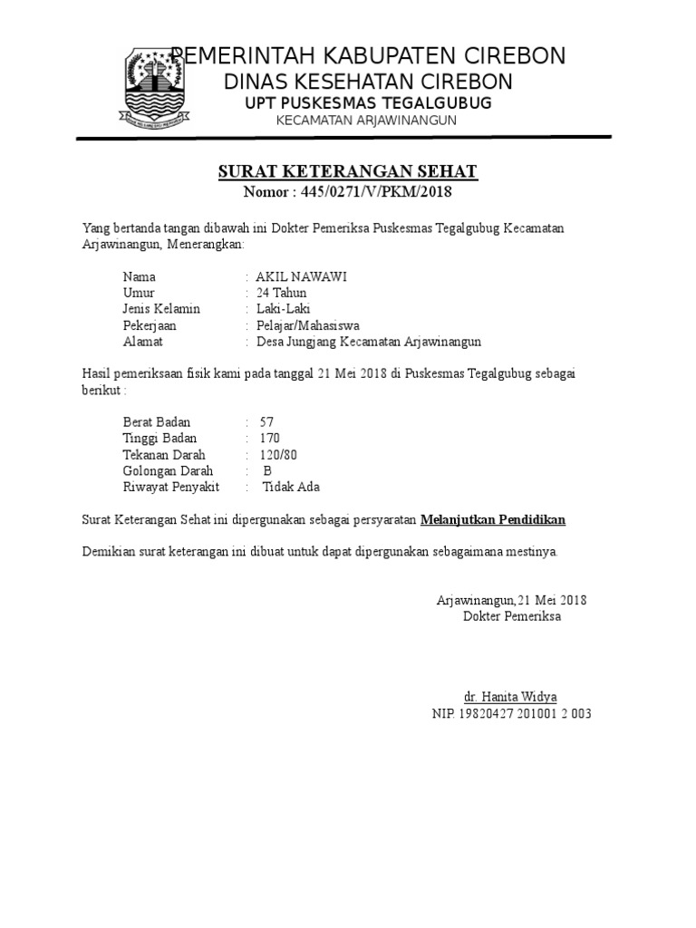 Surat Keterangan Sehat