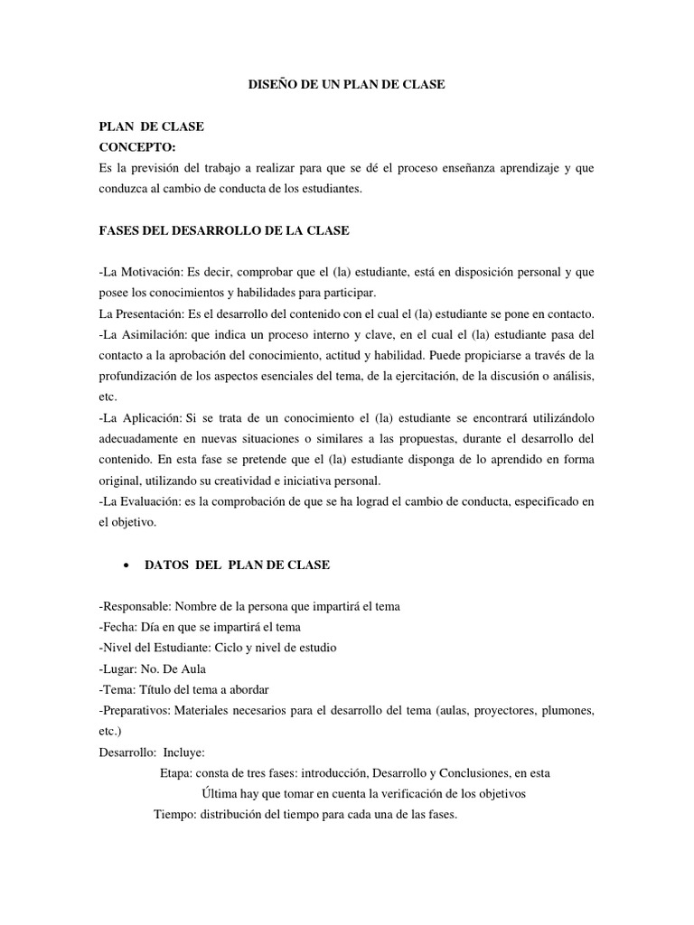 Diseño de Plan de Clase Efectivo | PDF | Evaluación | Maestros