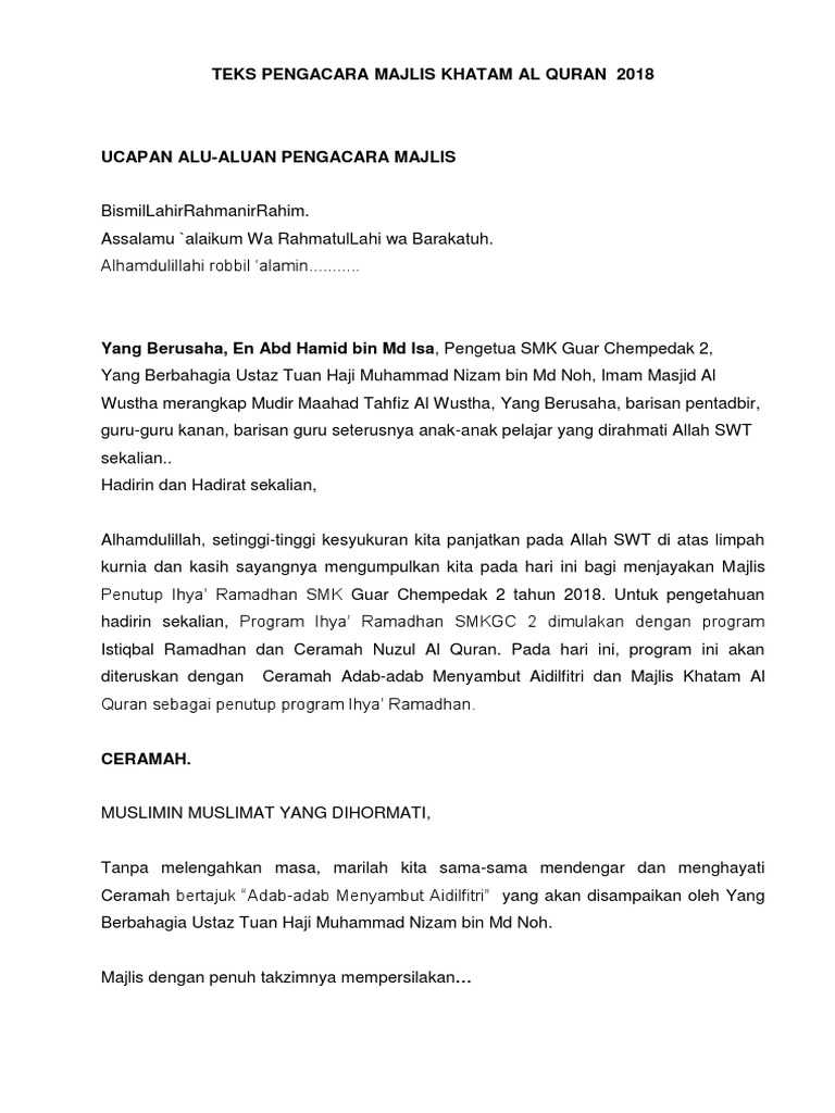 Teks Pengacara Majlis Ceramah Penutup