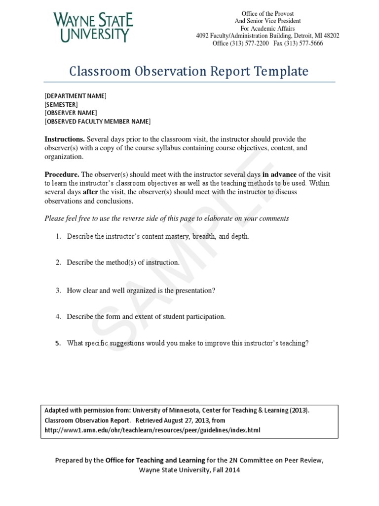 how to write school observation report