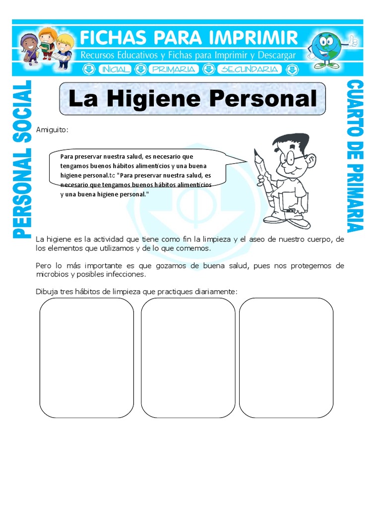 Ficha Higiene Personal Para Cuarto De Primaria