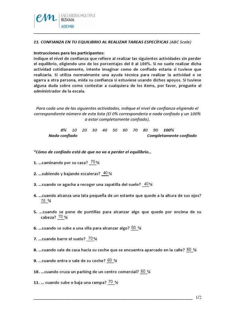 Activities Specific Balance and Confidence Questionnaire (ABC) Spanish