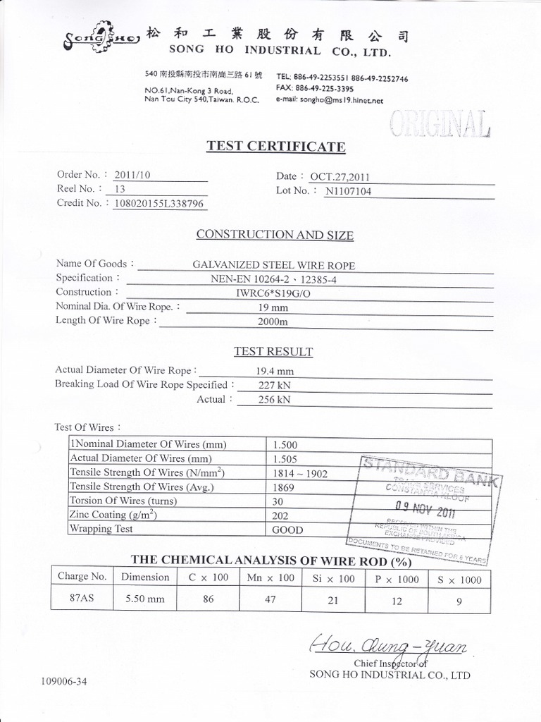Galvanized Steel Wire Rope Test Report | PDF | Wire | Manufactured Goods