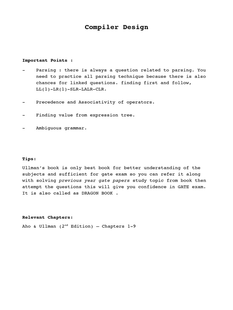 Compiler Design: Important Points | PDF