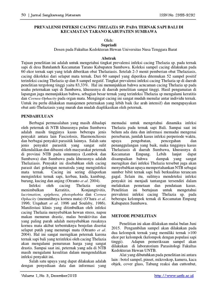 Prevalensi Thelazia Sp. pada Sapi Bali | PDF | Sains & Matematika