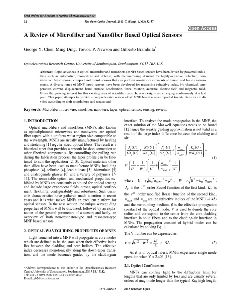 A Review of Microfiber and Nanofiber Based Optical Sensors PDF | PDF ...