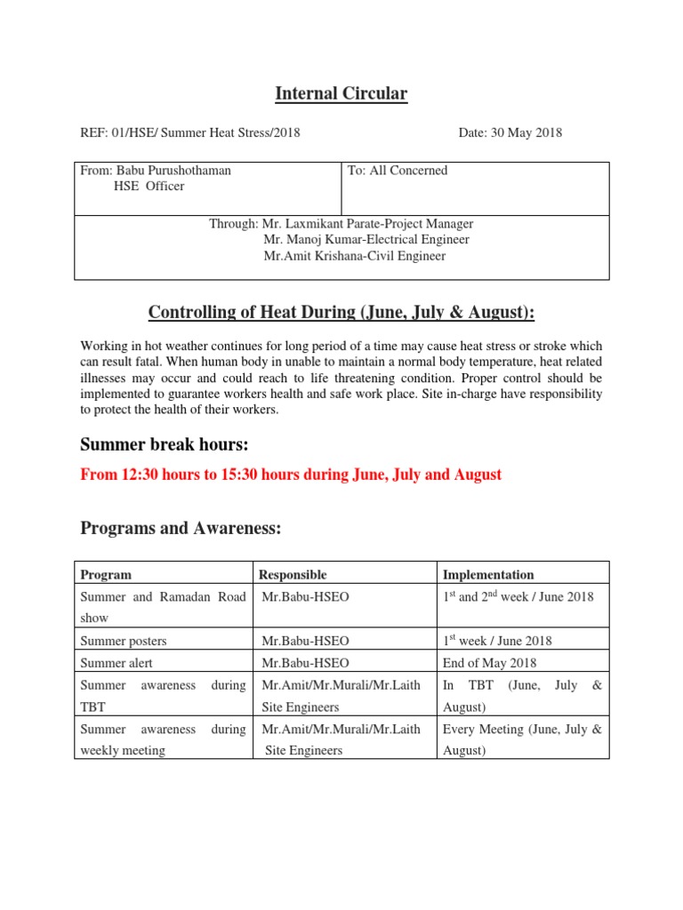 Summer Heat Stress Management Guidelines | PDF | Hyperthermia | Heat