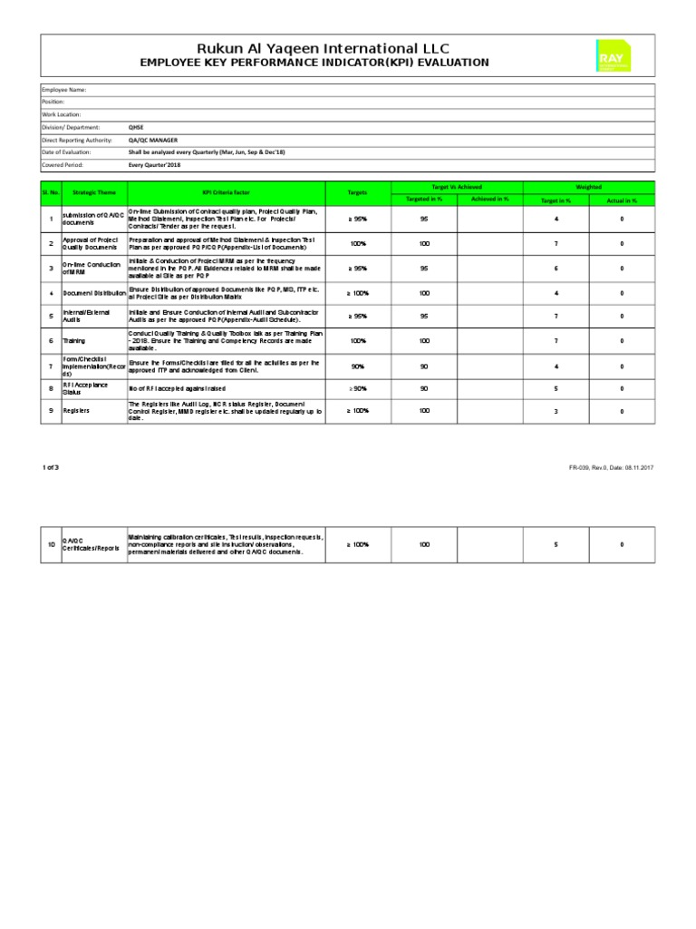 FR039 Employee KPI Evaluation QAQC EngineerInspector (1) (4) Audit