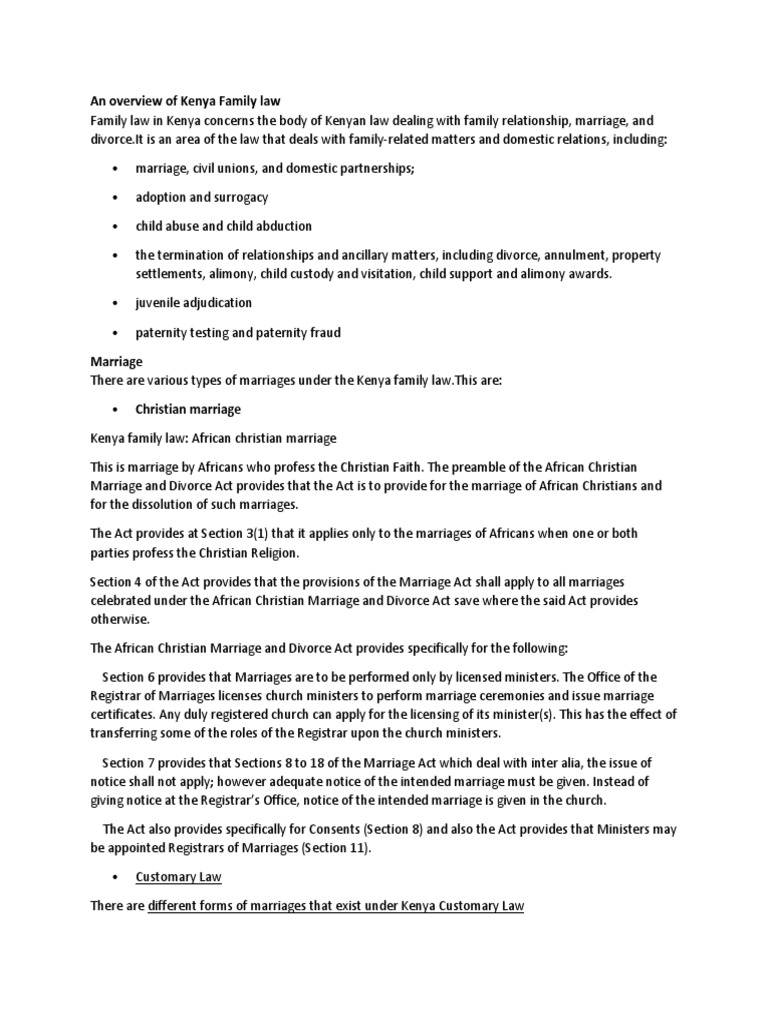 Overview of Family Law in Kenya | PDF | Annulment | Marriage