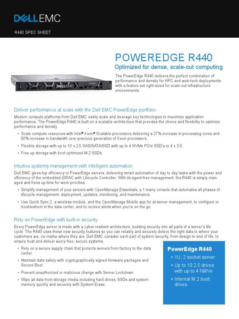 PowerEdge R440 Spec Sheet | Solid State Drive | Scalability