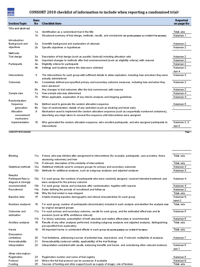 CONSORT 2010 Checklist for Trials | PDF | Randomized Controlled Trial ...
