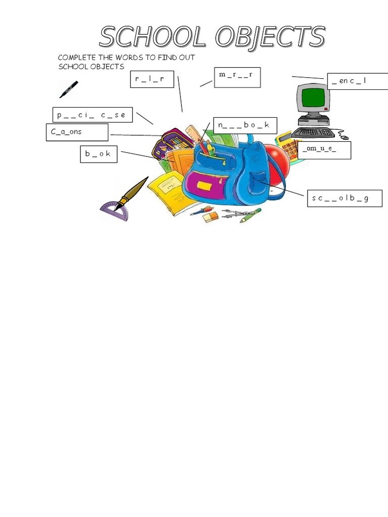 School Objects Worksheet Pdf