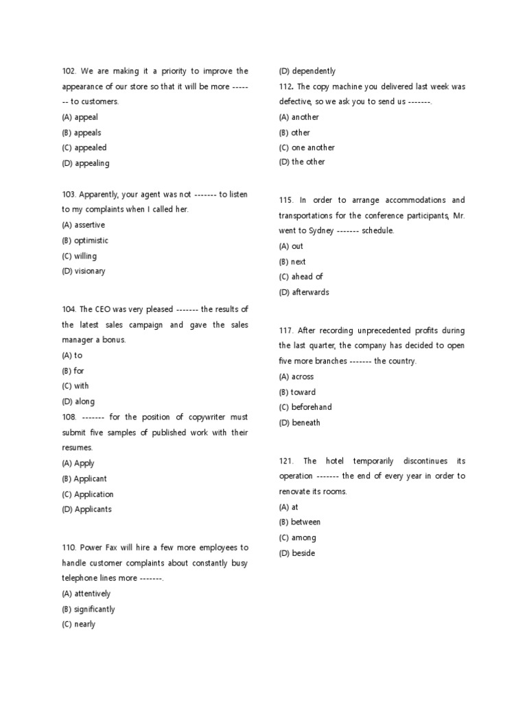 Toeic Grammar Practice Pdf Computing Business