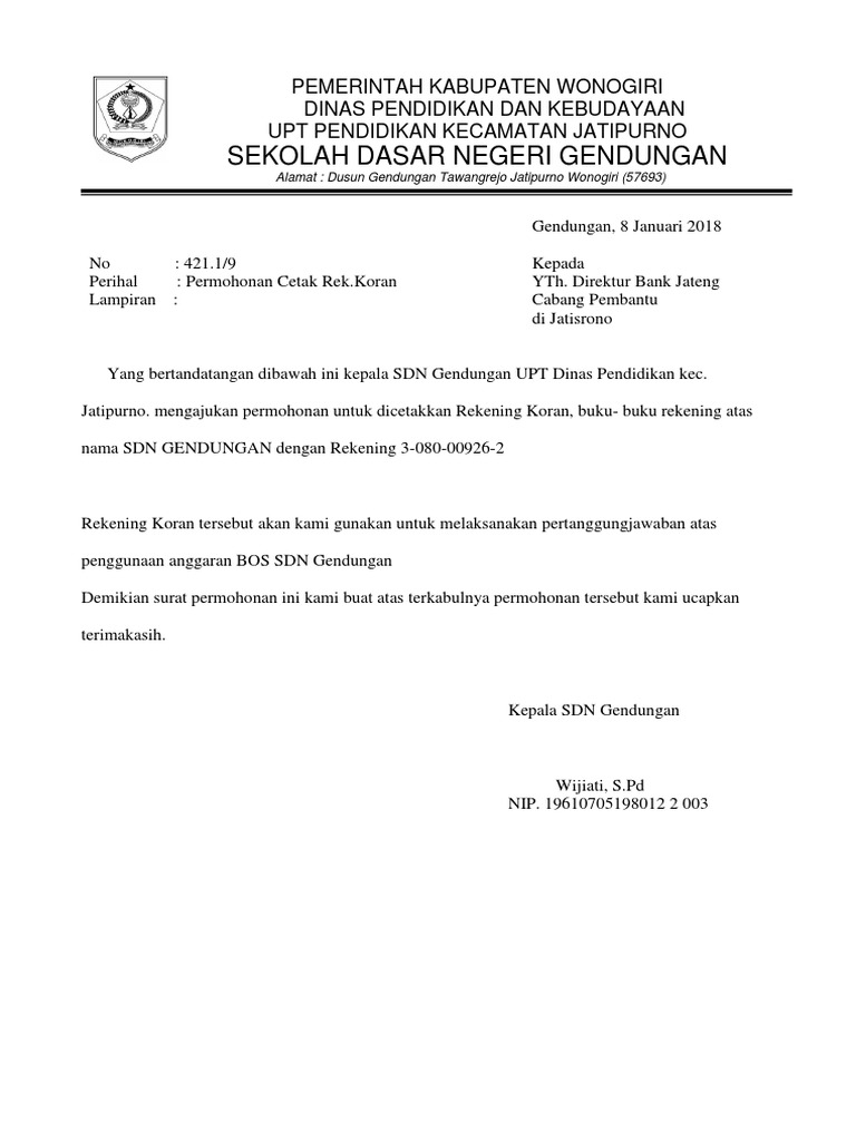 Surat Permohonan Rek Koran