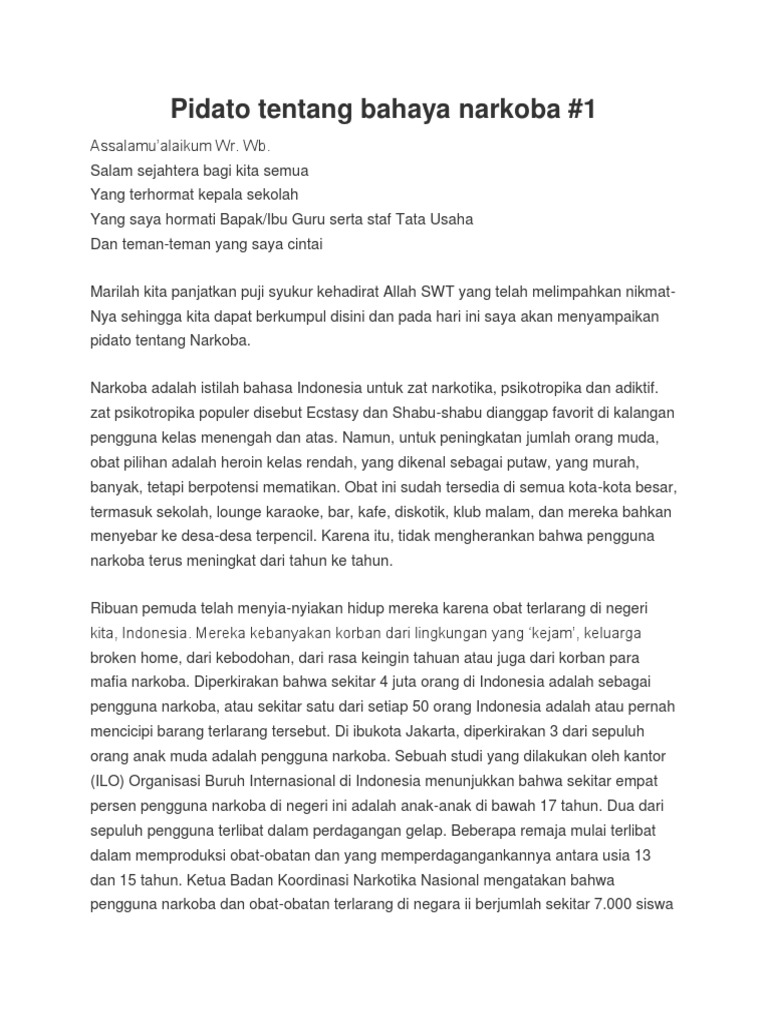 Pidato Tentang Bahaya Narkoba