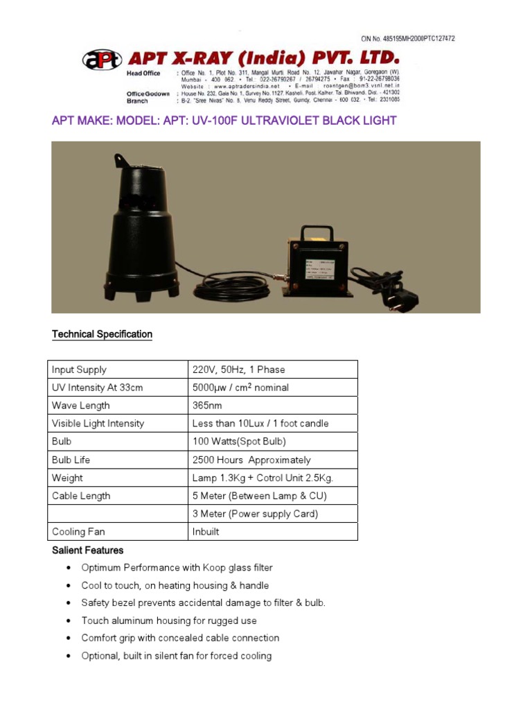 Apt Make Uv Light (Uv100f) PDF