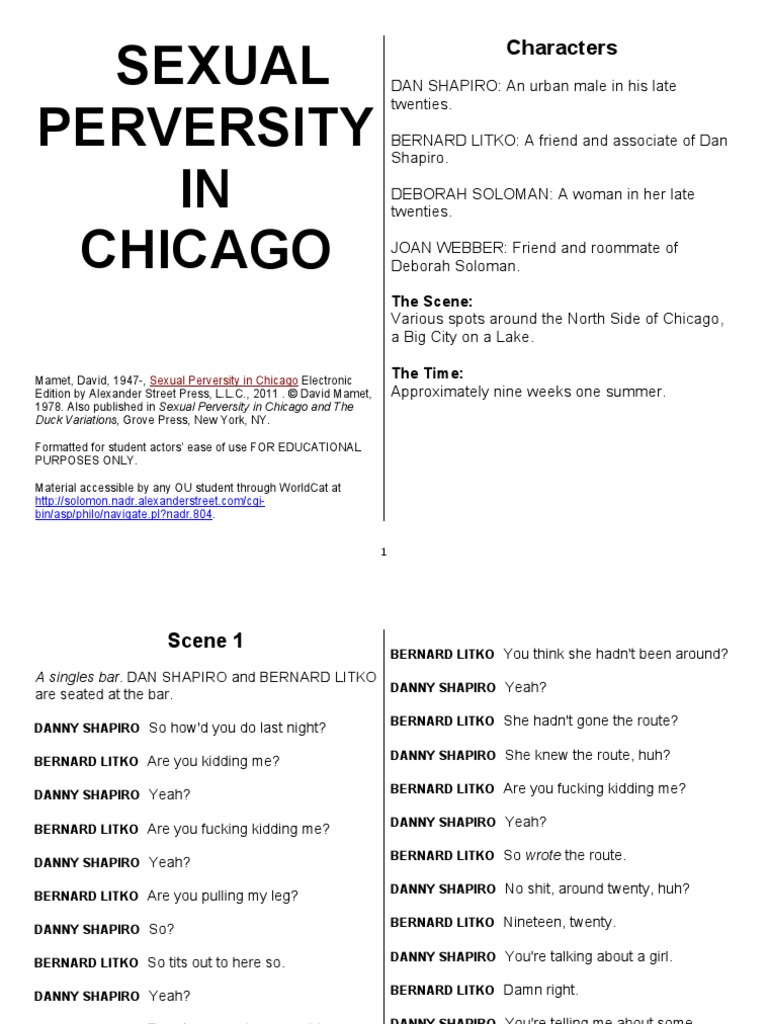 Sexual Perversity in Chicago David Mamet PDF | PDF