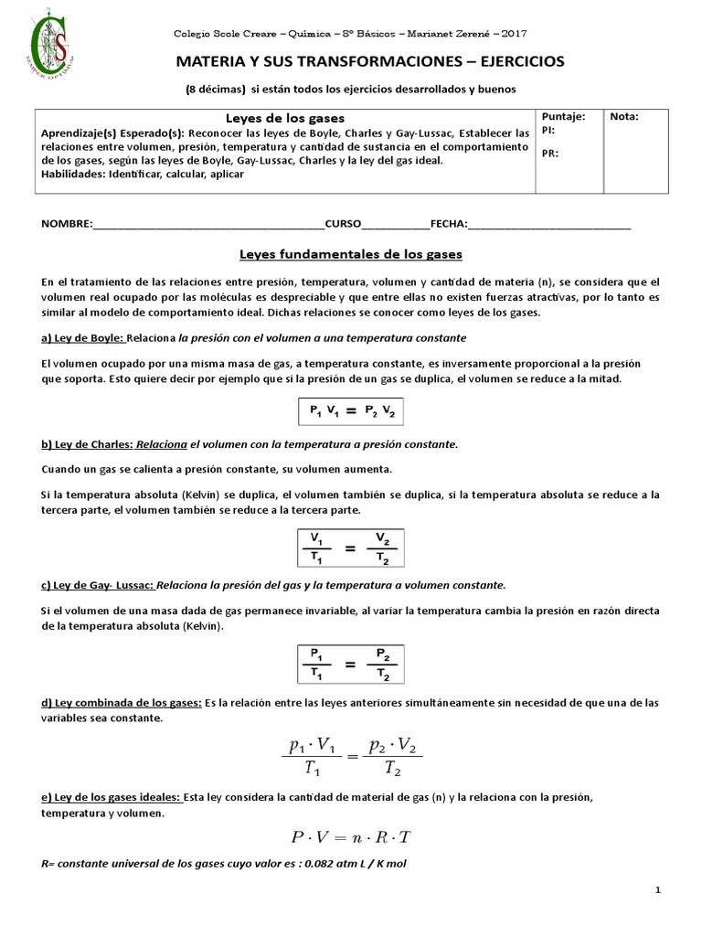 Ejercicios sobre Leyes de los Gases | PDF | Gases | Fases de la materia