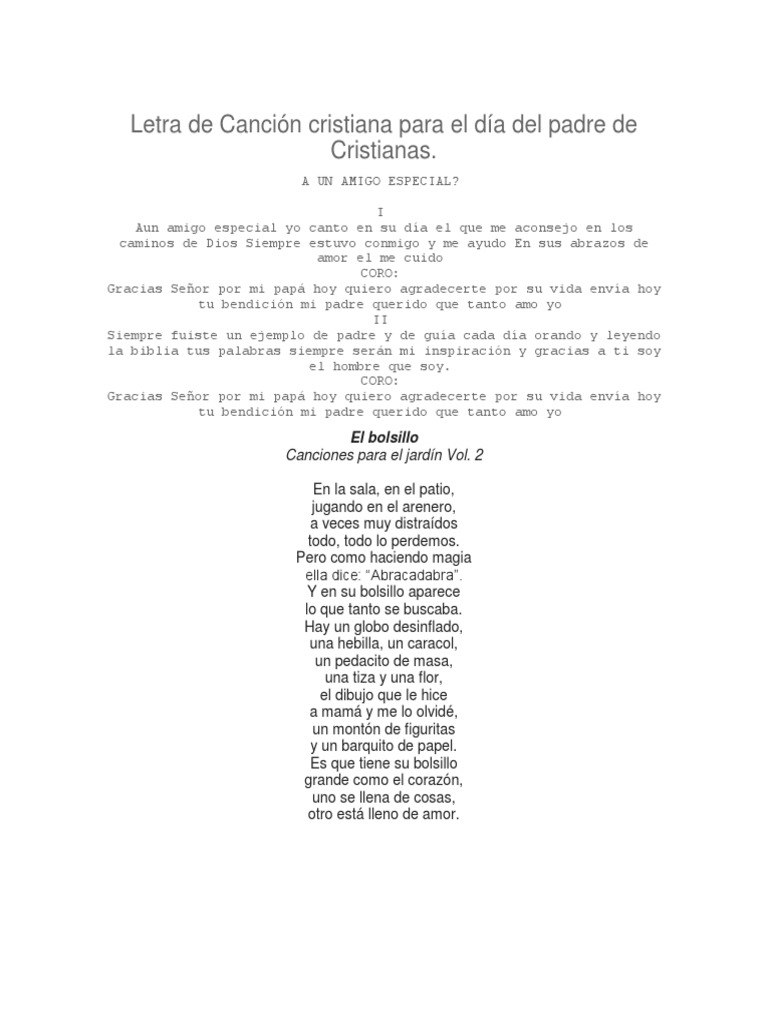 Letra De Cancion Cristiana Para El Dia Del Padre De Cristianas Religion Y Creencia