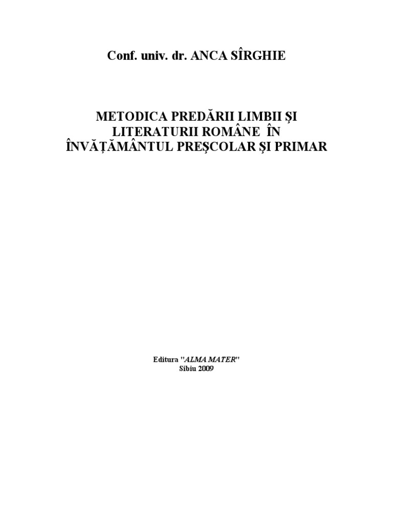 Metodica Pred Rii Limbii I Literaturii Romane 1 Pdf