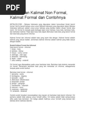 Pengertian Kalimat Non Formal