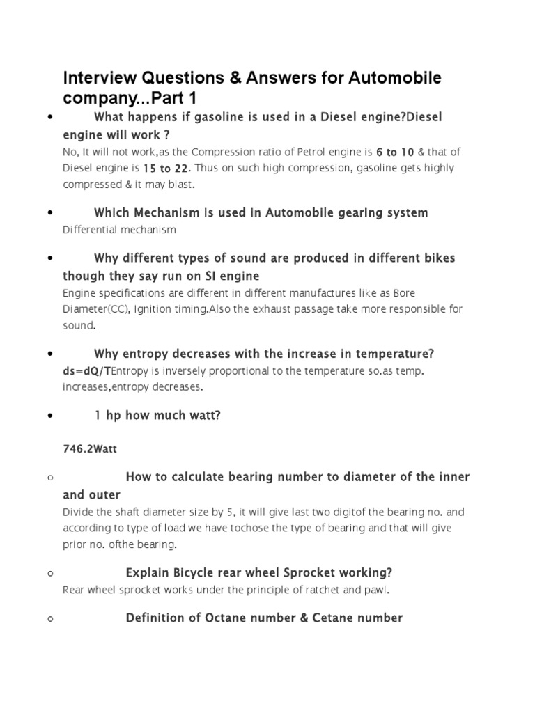 Interview Questions & Answers For Automobile Company... Part 1 PDF