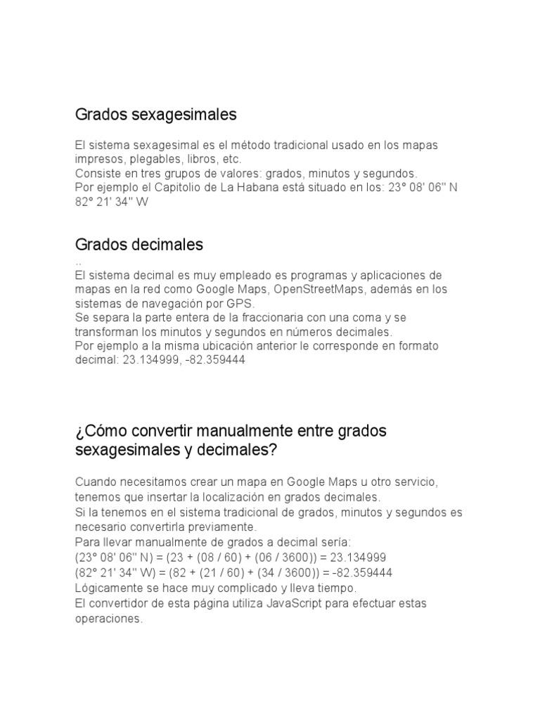 Conversión entre grados sexagesimales y decimales | PDF
