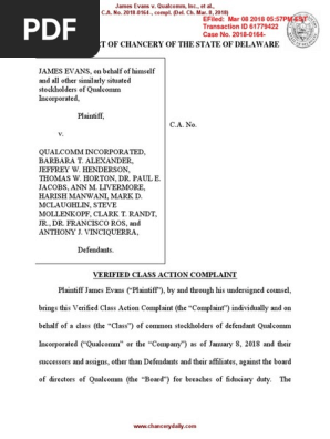 18-03-08 Delaware Evans Complaint | PDF | Nokia | Board Of Directors
