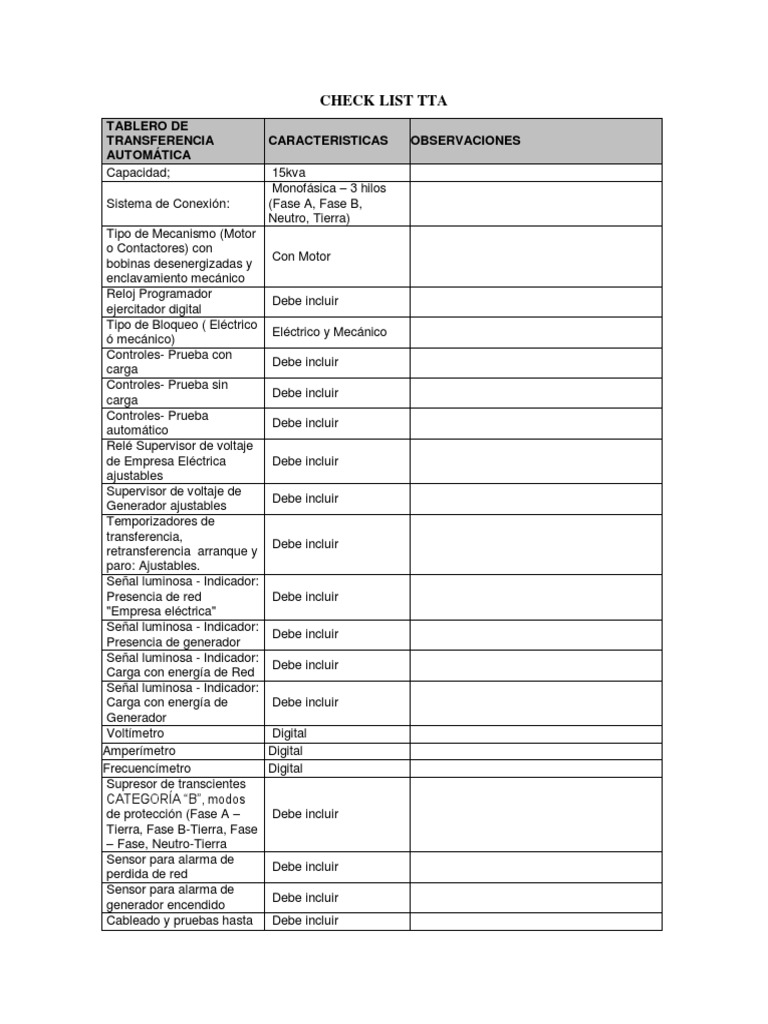 Especificaciones del TTA 15kVA | PDF