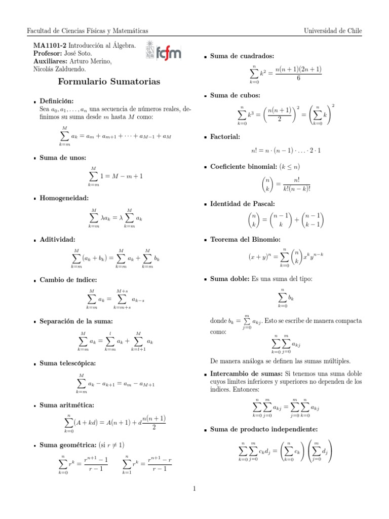 Sumatorias PDF | PDF | Álgebra | Conceptos matemáticos