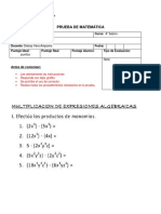 Prueba 8 Multiplicación Expresiones Algebraicas2018