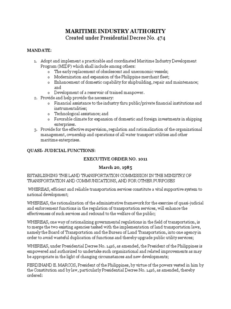 Maritime Industry Authority PDF Vehicles Government Agencies