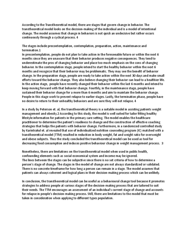 Transtheoretical Model | PDF | Action (Philosophy) | Health Care